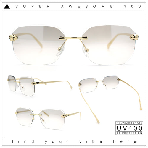 Luxury Gangster Bevel Rectangle Rimless Jaguar Hinge Showy Sunglasses