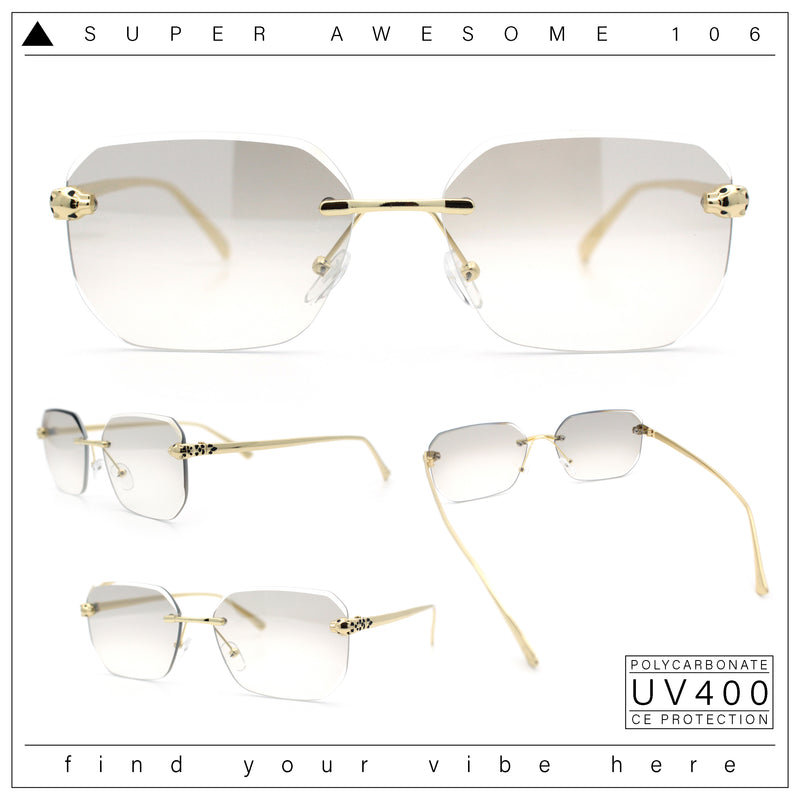 Luxury Gangster Bevel Rectangle Rimless Jaguar Hinge Showy Sunglasses