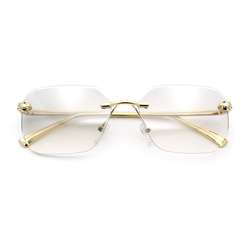 Luxury Gangster Bevel Rectangle Rimless Jaguar Hinge Showy Sunglasses