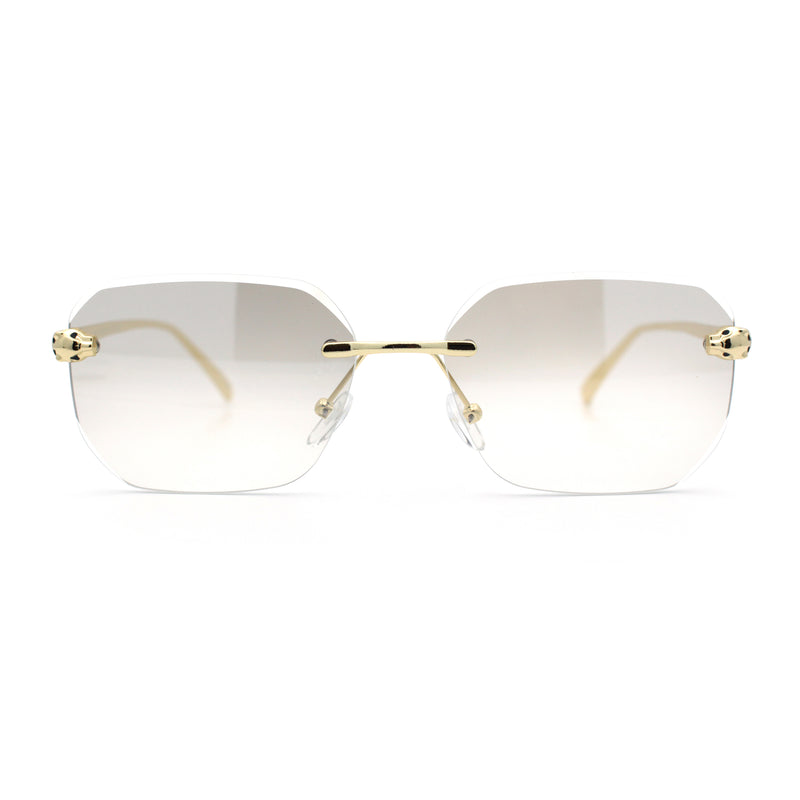 Luxury Gangster Bevel Rectangle Rimless Jaguar Hinge Showy Sunglasses