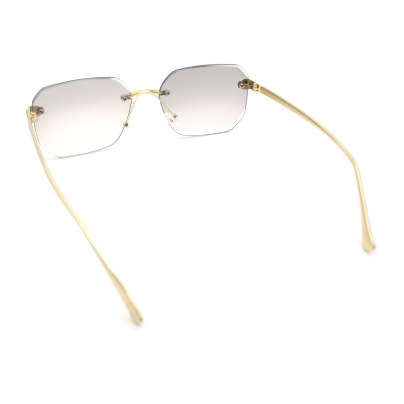 Luxury Gangster Bevel Rectangle Rimless Jaguar Hinge Showy Sunglasses
