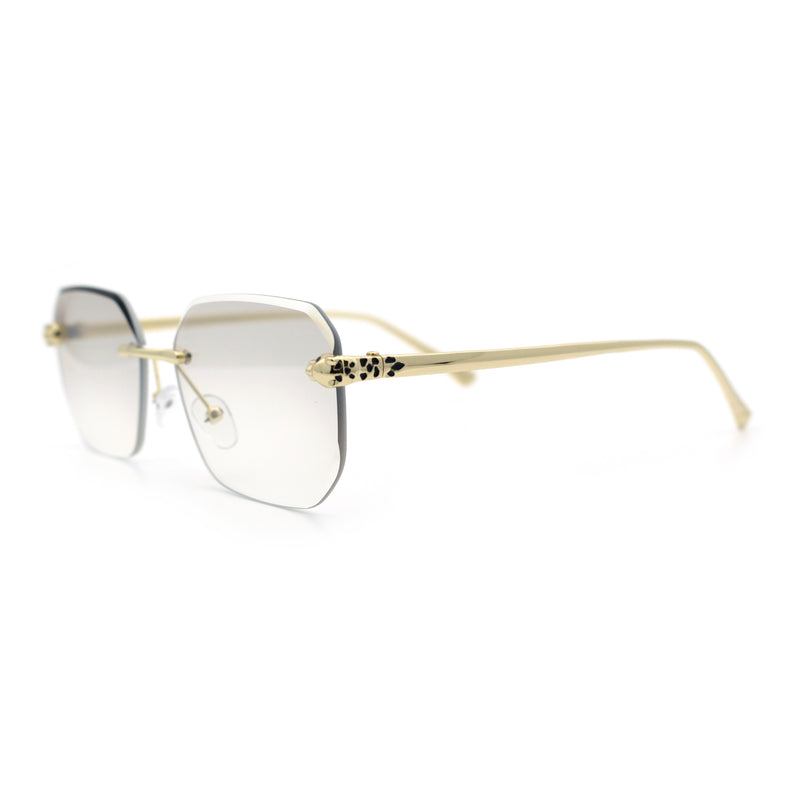 Luxury Gangster Bevel Rectangle Rimless Jaguar Hinge Showy Sunglasses