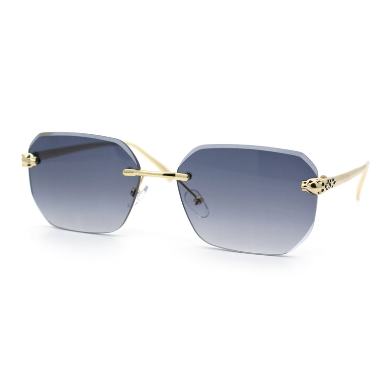 Luxury Gangster Bevel Rectangle Rimless Jaguar Hinge Showy Sunglasses