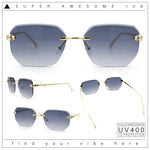 Luxury Gangster Bevel Rectangle Rimless Jaguar Hinge Showy Sunglasses