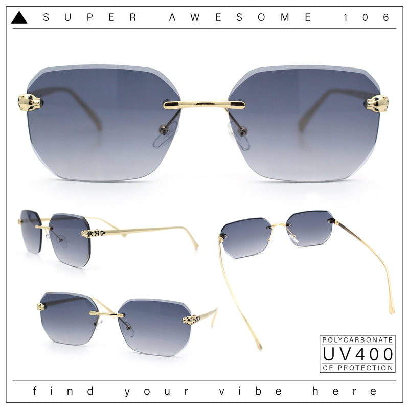 Luxury Gangster Bevel Rectangle Rimless Jaguar Hinge Showy Sunglasses
