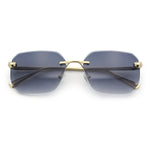 Luxury Gangster Bevel Rectangle Rimless Jaguar Hinge Showy Sunglasses