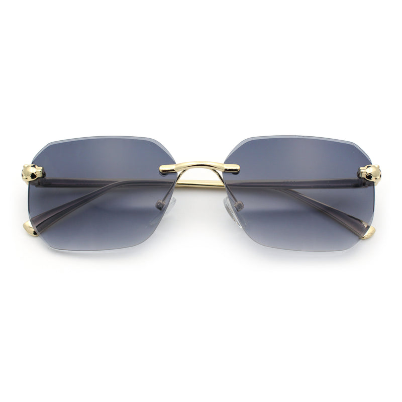 Luxury Gangster Bevel Rectangle Rimless Jaguar Hinge Showy Sunglasses