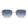 Luxury Gangster Bevel Rectangle Rimless Jaguar Hinge Showy Sunglasses