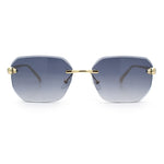 Luxury Gangster Bevel Rectangle Rimless Jaguar Hinge Showy Sunglasses