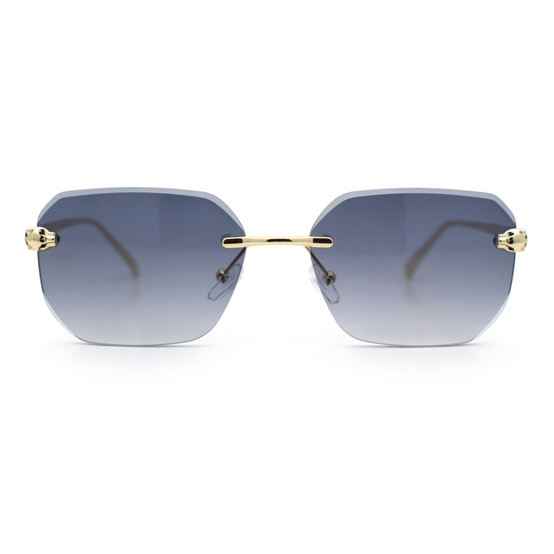 Luxury Gangster Bevel Rectangle Rimless Jaguar Hinge Showy Sunglasses