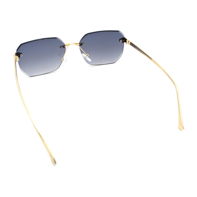 Luxury Gangster Bevel Rectangle Rimless Jaguar Hinge Showy Sunglasses
