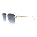 Luxury Gangster Bevel Rectangle Rimless Jaguar Hinge Showy Sunglasses