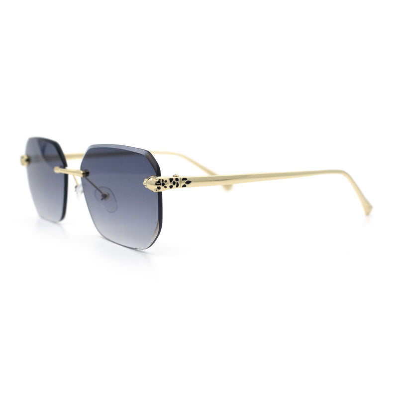 Luxury Gangster Bevel Rectangle Rimless Jaguar Hinge Showy Sunglasses