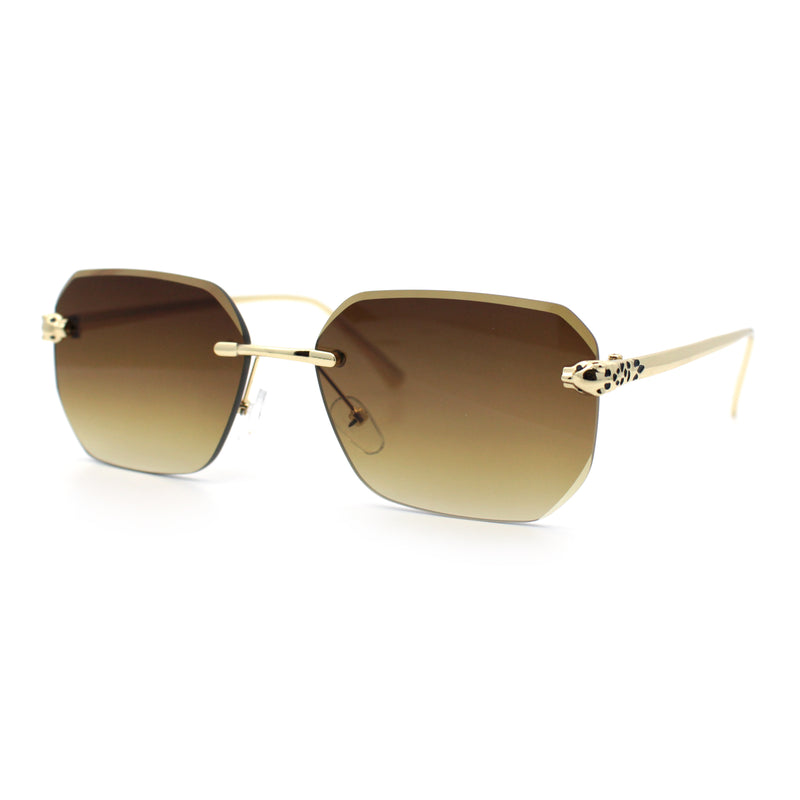 Luxury Gangster Bevel Rectangle Rimless Jaguar Hinge Showy Sunglasses