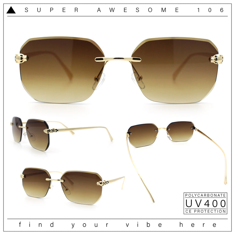 Luxury Gangster Bevel Rectangle Rimless Jaguar Hinge Showy Sunglasses