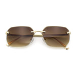 Luxury Gangster Bevel Rectangle Rimless Jaguar Hinge Showy Sunglasses