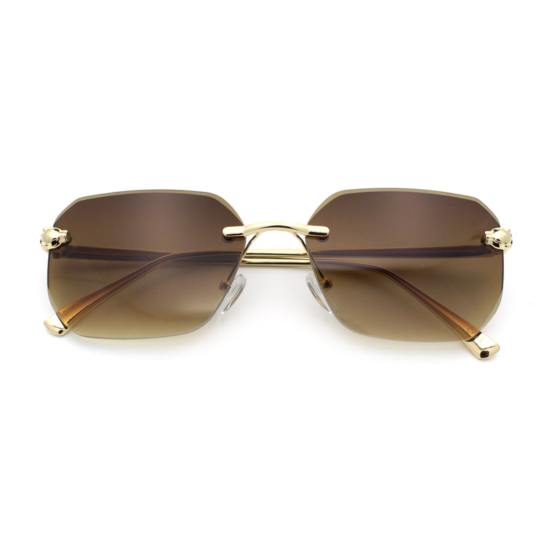 Luxury Gangster Bevel Rectangle Rimless Jaguar Hinge Showy Sunglasses
