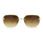 Luxury Gangster Bevel Rectangle Rimless Jaguar Hinge Showy Sunglasses