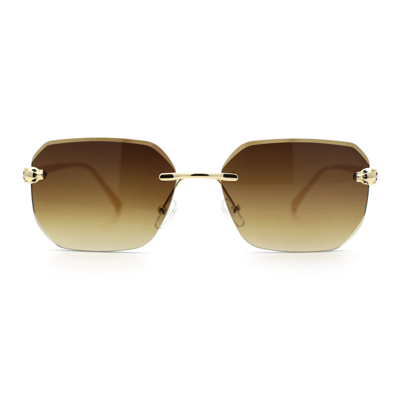 Luxury Gangster Bevel Rectangle Rimless Jaguar Hinge Showy Sunglasses