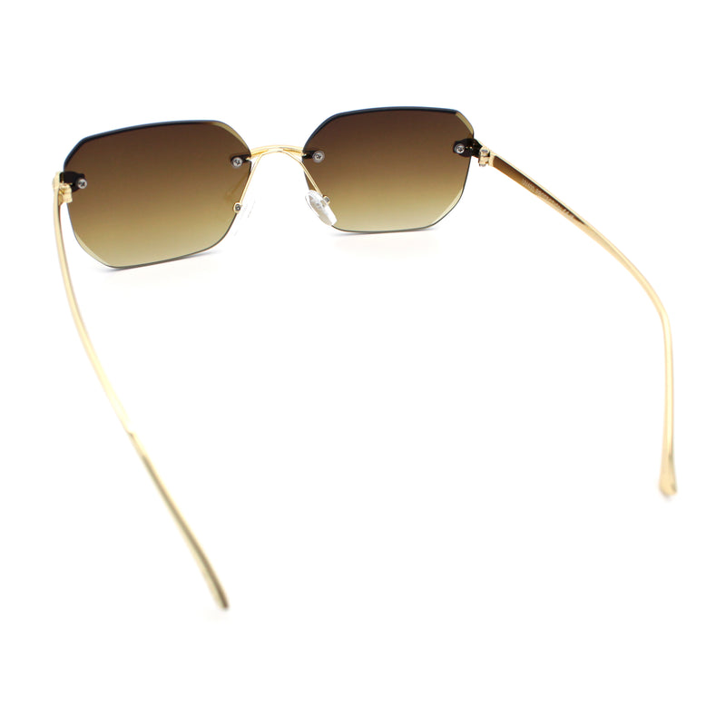 Luxury Gangster Bevel Rectangle Rimless Jaguar Hinge Showy Sunglasses