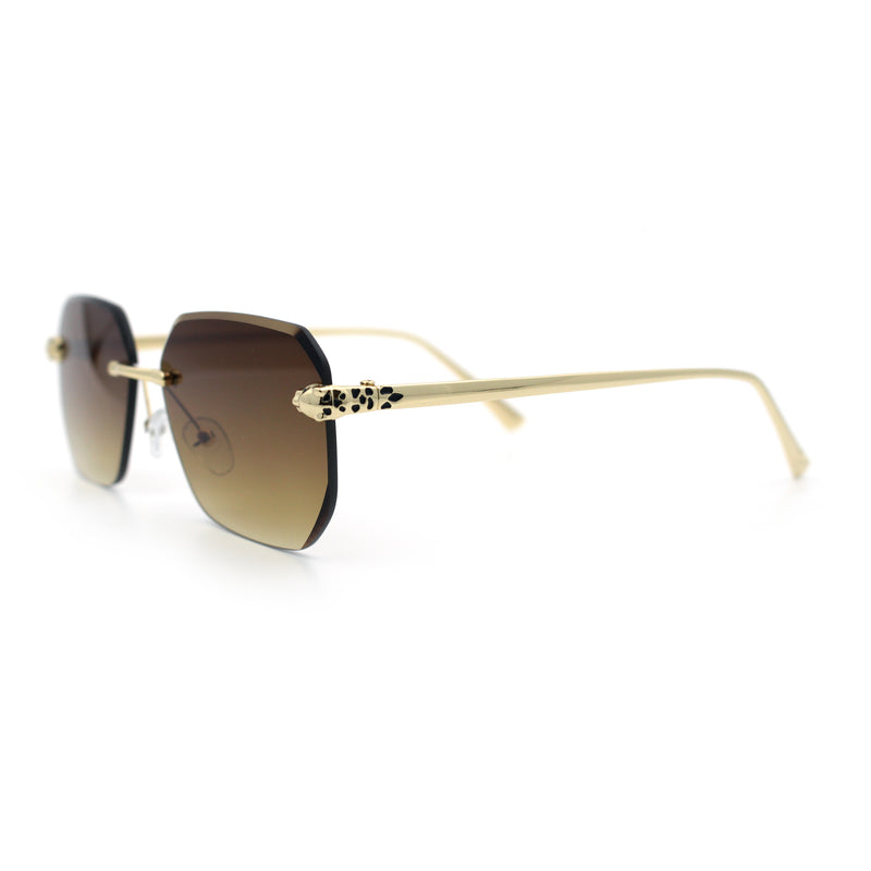 Luxury Gangster Bevel Rectangle Rimless Jaguar Hinge Showy Sunglasses