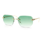 Luxury Gangster Bevel Rectangle Rimless Jaguar Hinge Showy Sunglasses