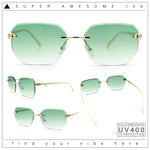 Luxury Gangster Bevel Rectangle Rimless Jaguar Hinge Showy Sunglasses