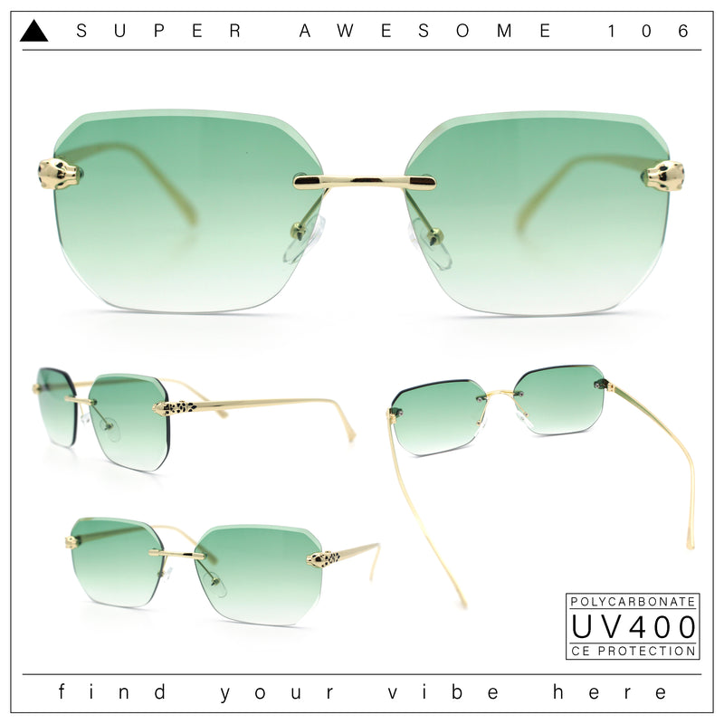 Luxury Gangster Bevel Rectangle Rimless Jaguar Hinge Showy Sunglasses