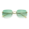 Luxury Gangster Bevel Rectangle Rimless Jaguar Hinge Showy Sunglasses