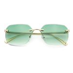 Luxury Gangster Bevel Rectangle Rimless Jaguar Hinge Showy Sunglasses