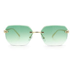 Luxury Gangster Bevel Rectangle Rimless Jaguar Hinge Showy Sunglasses