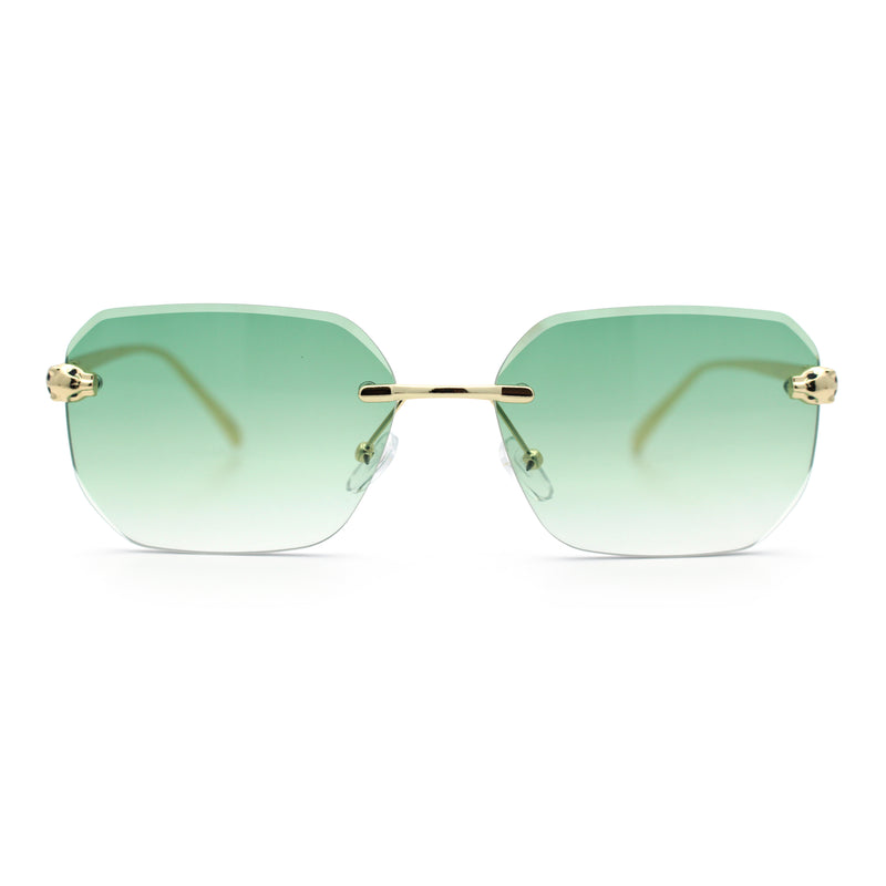 Luxury Gangster Bevel Rectangle Rimless Jaguar Hinge Showy Sunglasses