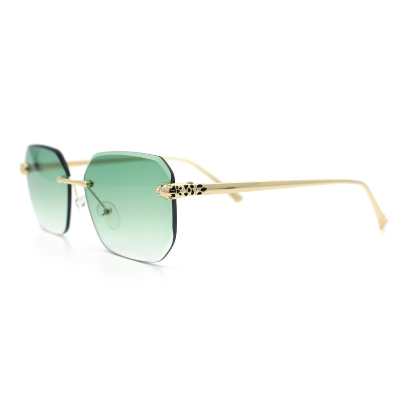 Luxury Gangster Bevel Rectangle Rimless Jaguar Hinge Showy Sunglasses