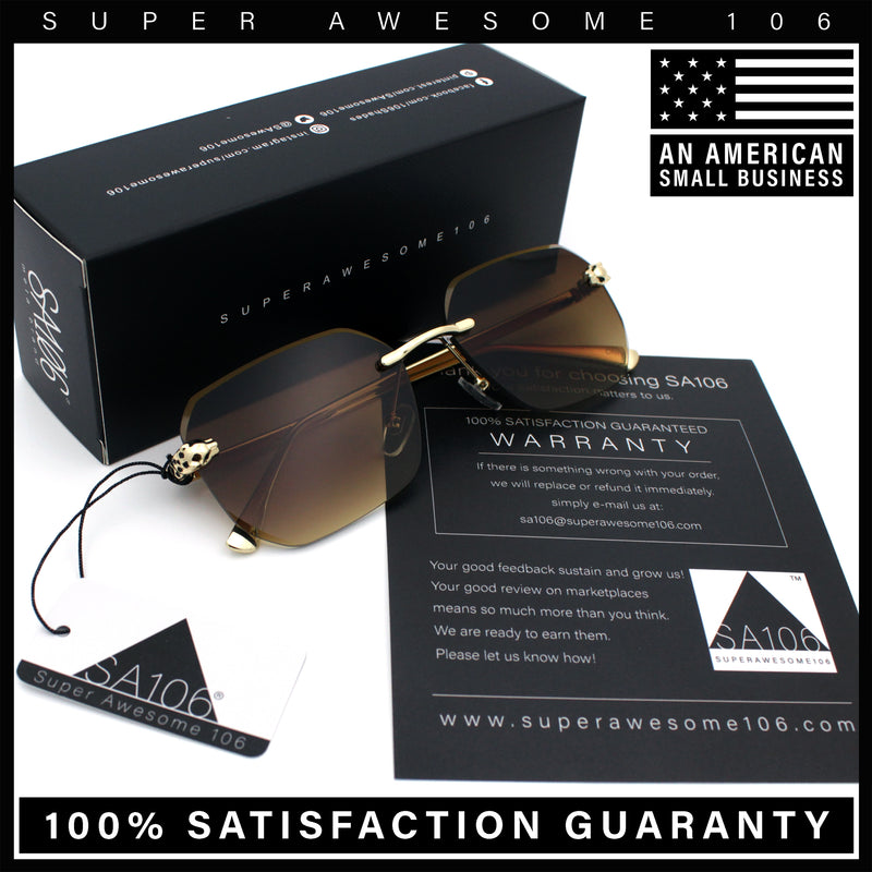 Luxury Gangster Bevel Rectangle Rimless Jaguar Hinge Showy Sunglasses