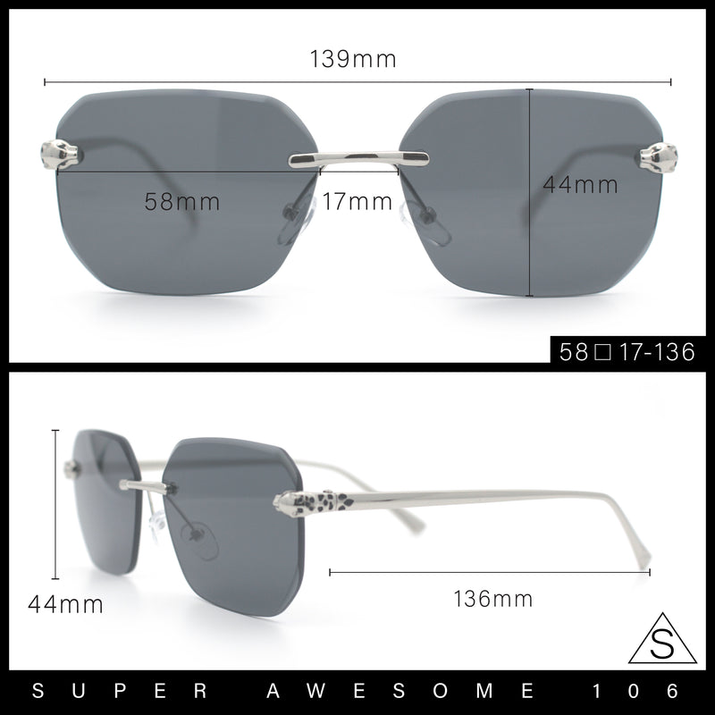 Luxury Gangster Bevel Rectangle Rimless Jaguar Hinge Showy Sunglasses