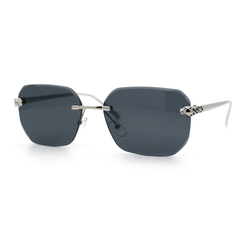 Luxury Gangster Bevel Rectangle Rimless Jaguar Hinge Showy Sunglasses