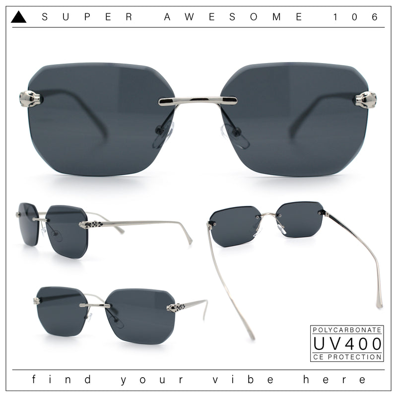 Luxury Gangster Bevel Rectangle Rimless Jaguar Hinge Showy Sunglasses