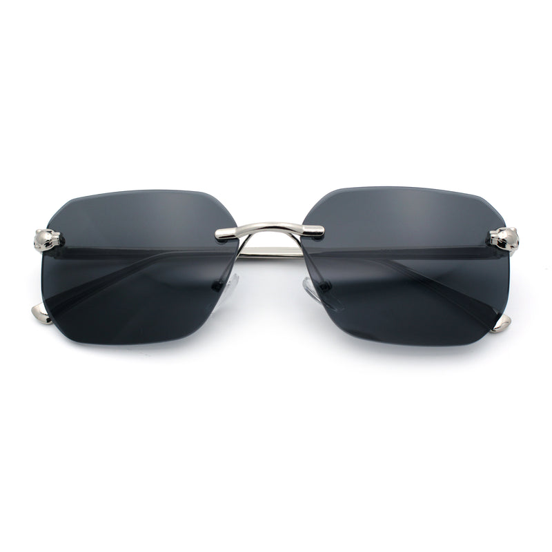 Luxury Gangster Bevel Rectangle Rimless Jaguar Hinge Showy Sunglasses