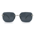 Luxury Gangster Bevel Rectangle Rimless Jaguar Hinge Showy Sunglasses