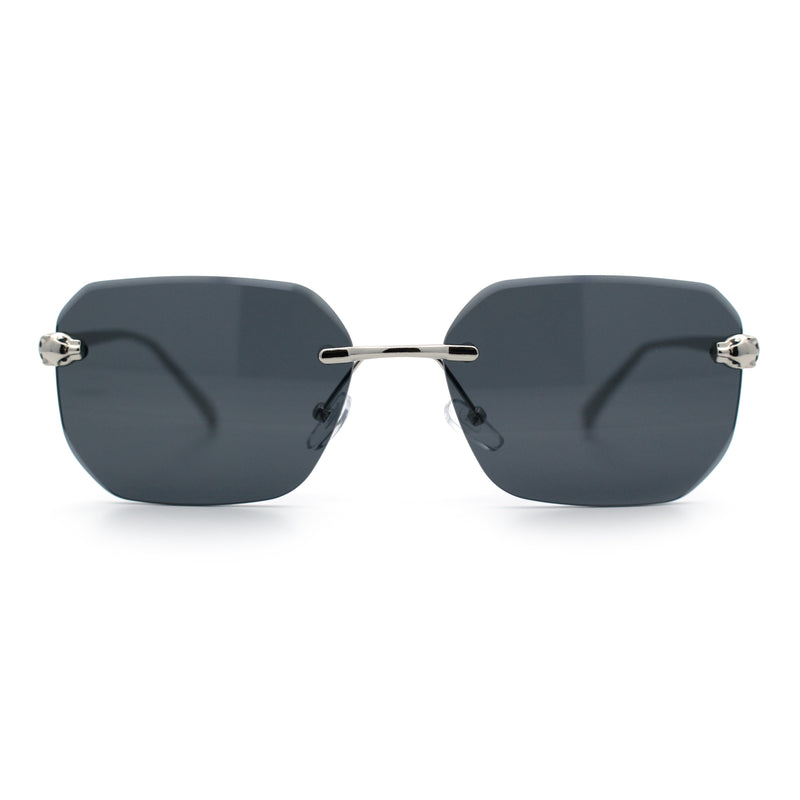 Luxury Gangster Bevel Rectangle Rimless Jaguar Hinge Showy Sunglasses