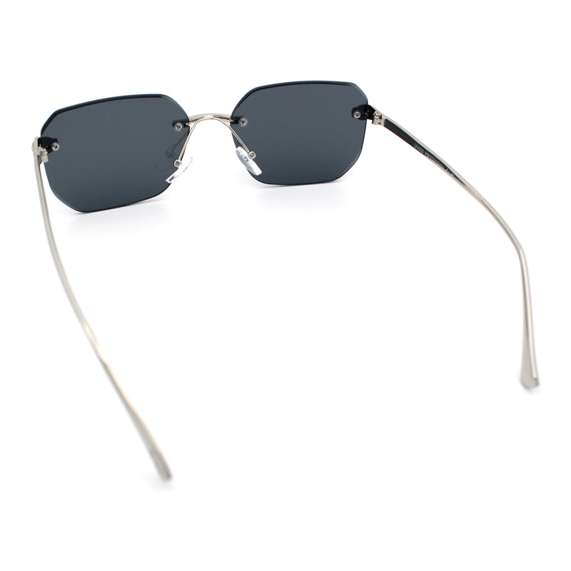 Luxury Gangster Bevel Rectangle Rimless Jaguar Hinge Showy Sunglasses