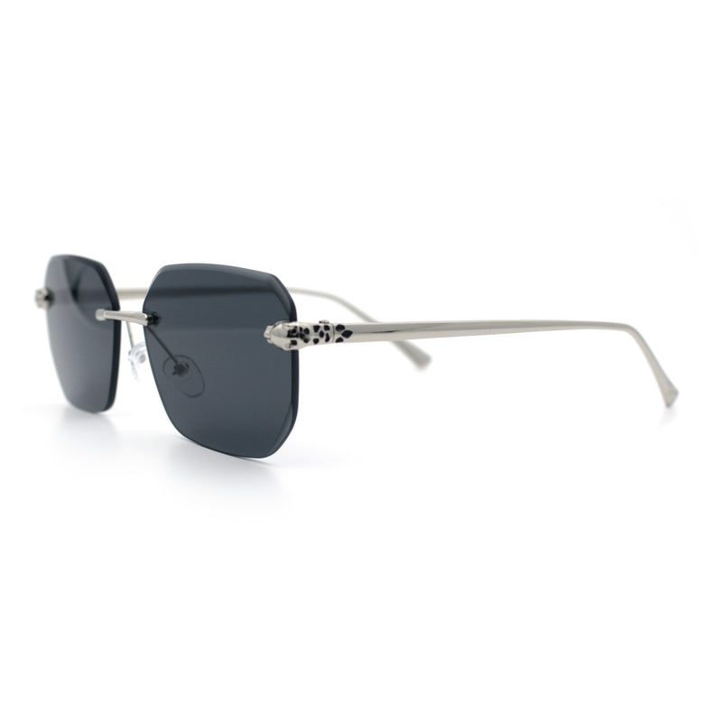 Luxury Gangster Bevel Rectangle Rimless Jaguar Hinge Showy Sunglasses