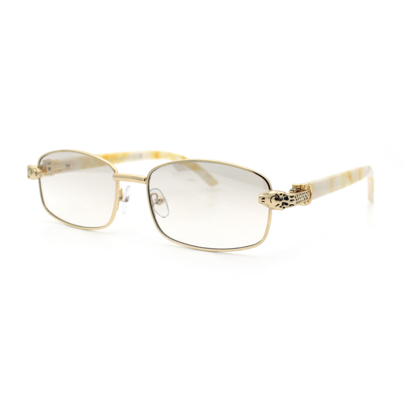 Luxury 90s Gangster Narrow Rectangle Jaguar Head Hinge Sunglasses