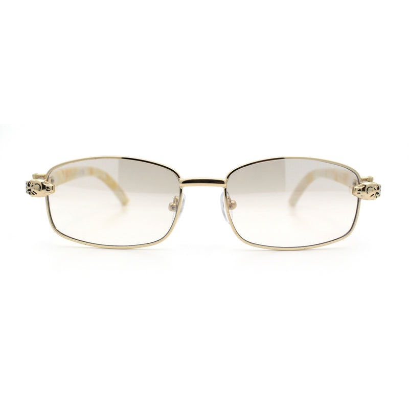 Luxury 90s Gangster Narrow Rectangle Jaguar Head Hinge Sunglasses