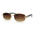 Luxury 90s Gangster Narrow Rectangle Jaguar Head Hinge Sunglasses