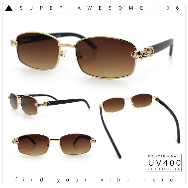Luxury 90s Gangster Narrow Rectangle Jaguar Head Hinge Sunglasses