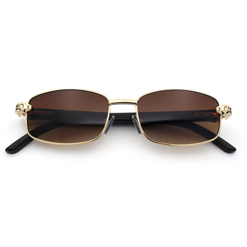 Luxury 90s Gangster Narrow Rectangle Jaguar Head Hinge Sunglasses
