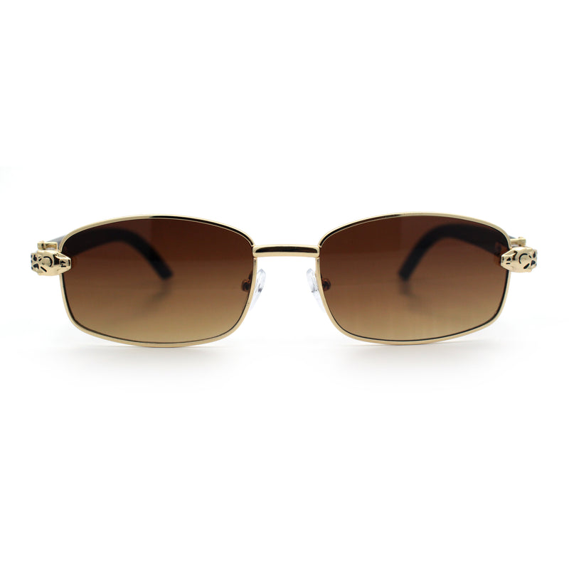 Luxury 90s Gangster Narrow Rectangle Jaguar Head Hinge Sunglasses