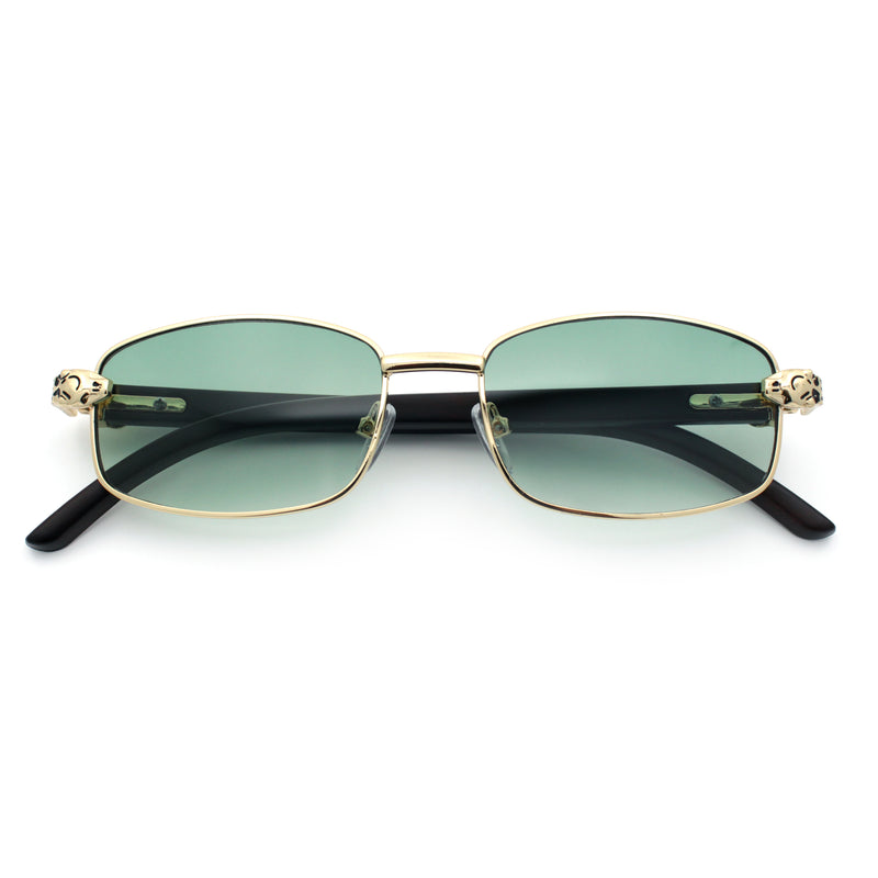 Luxury 90s Gangster Narrow Rectangle Jaguar Head Hinge Sunglasses