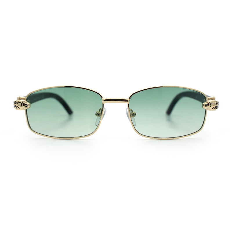 Luxury 90s Gangster Narrow Rectangle Jaguar Head Hinge Sunglasses